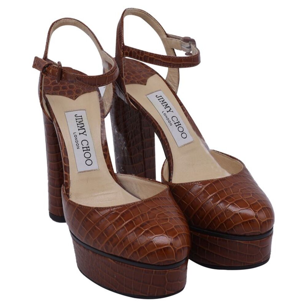 Jimmy Choo Maple Croc-Embossed Platform Pumps in Brown Leather - Picture 3 of 8